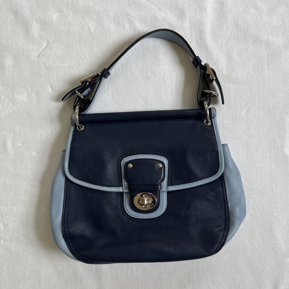 Coach Willis Archive Two Tone Navy Blue Leather Saddle Shoulder Bag 22409